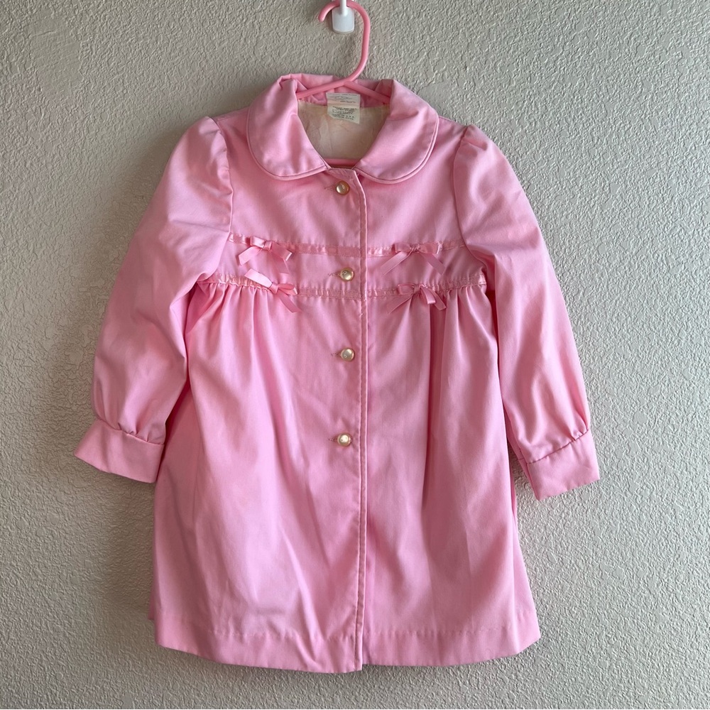Vintage 90s Sears Toddler Pink Coat Jacket Pearl Buttons Bow Detail 4T